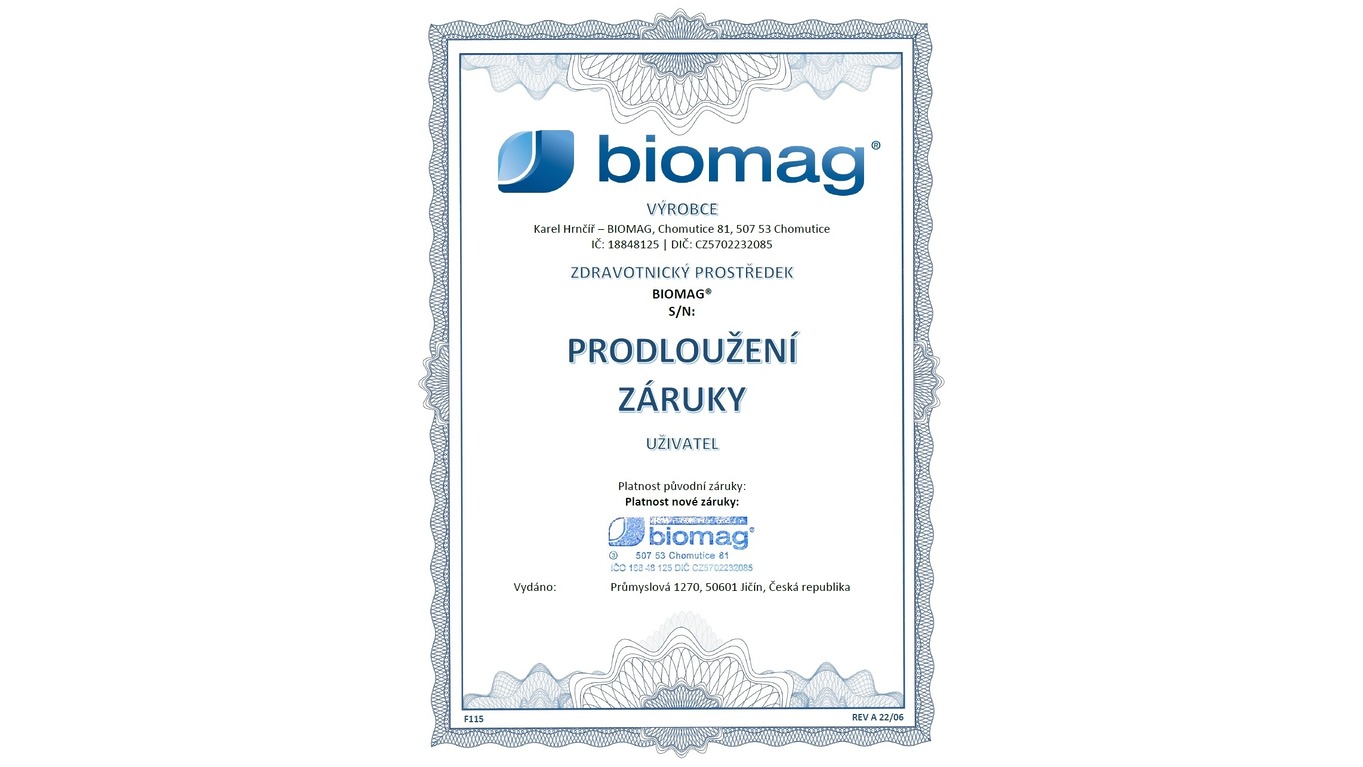 Prodloužená záruka k přístrojům magnetoterapie Biomag